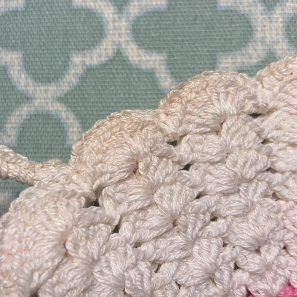 Floral Crochet Hot Pad Pink White